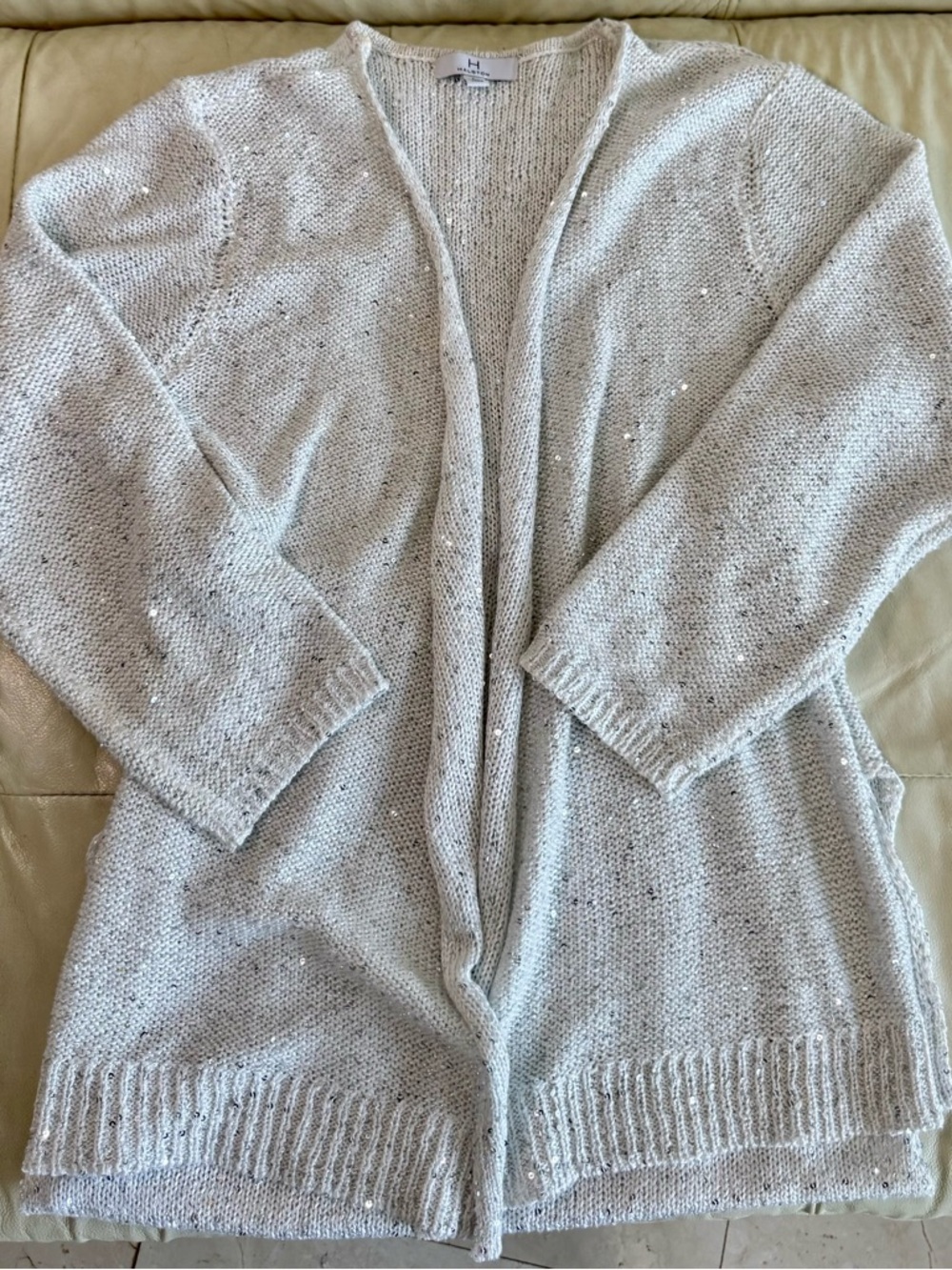 Halston Heritage White & Metallic Sequin Open-Front Cardigan